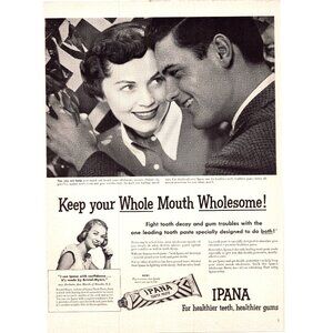 1950 Ipana Toothpaste Tooth Paste Vintage Print Ad Couple Dancing 50s Wall Art